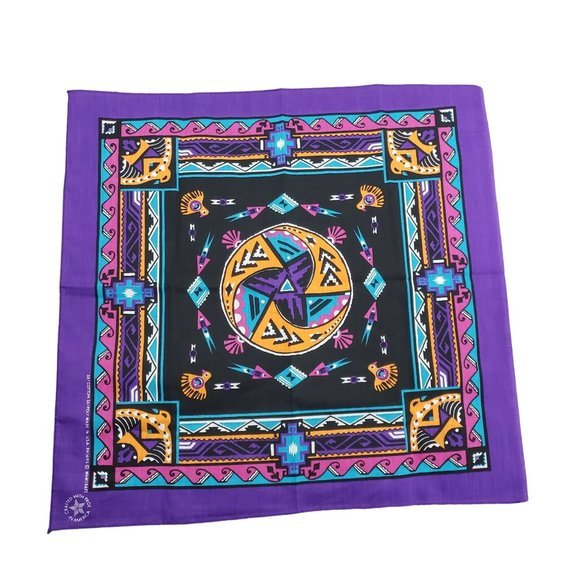 Vintage Wamcraft Aztec Western Print Bandana‎ Made In USA - Picture 1 of 5